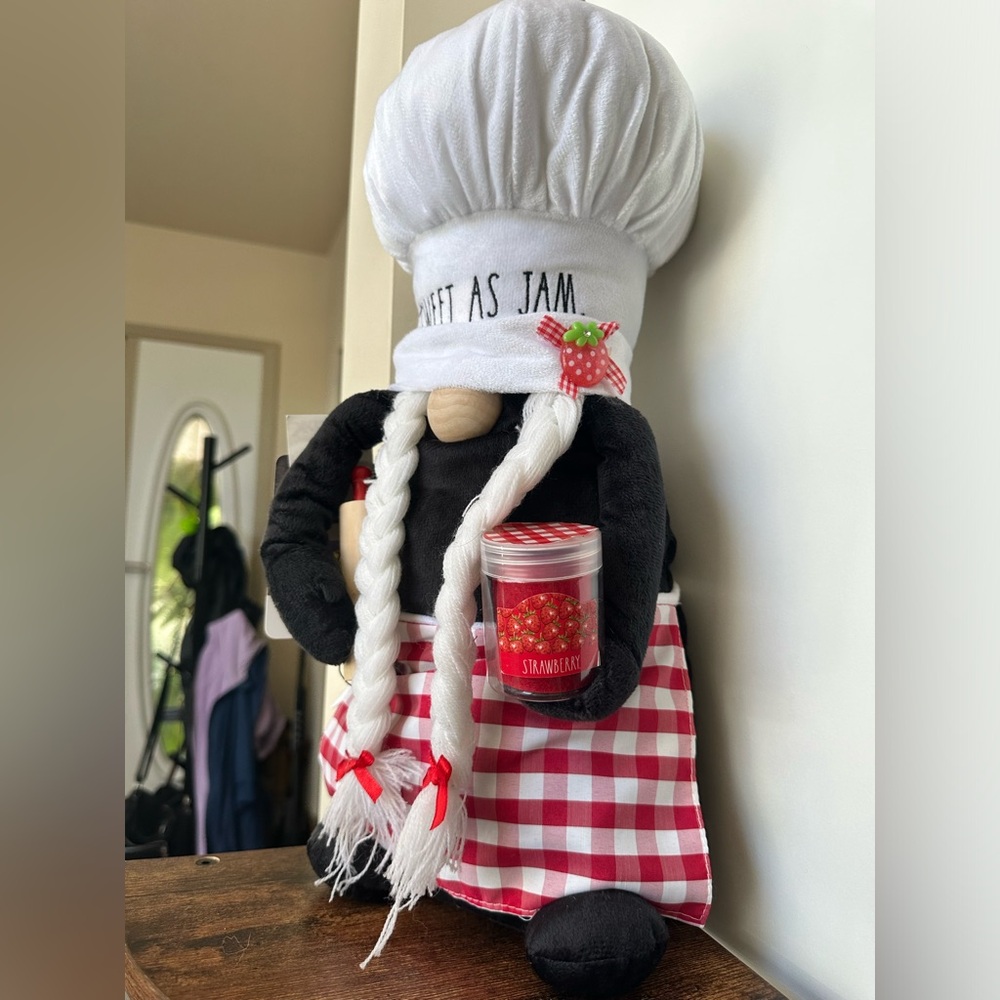 Rae Dun. Sweet as Jam Chef Gnome with Red Checkered Skirt - Picture 4 of 5